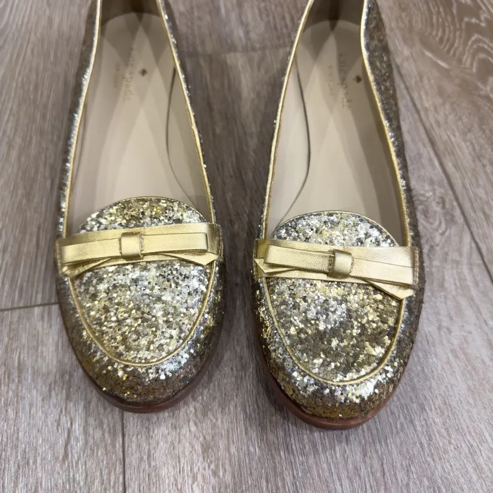 Kate Spade Gold Glitter Cora Loafers Flats Size 7.5